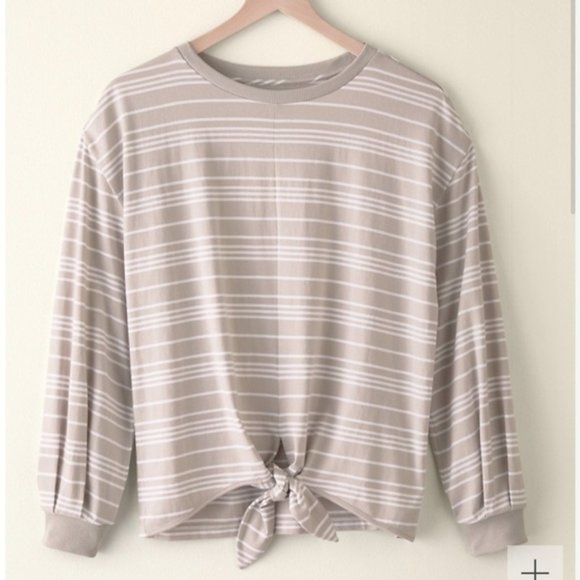 Garnet Hill Knotted Long-Sleeve Tee Dove Stripe - Picture 3 of 10